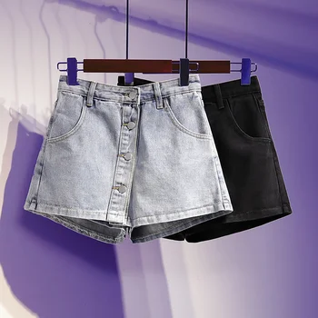 מ-5XL בציר מזדמן אלגנטי אופנה סקסית רחב הרגל גבוהה המותניים הקיץ לנשים של ז 'אן ג' ינס קצרים נקבה לבוש במכנסיים קצרים.