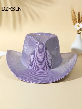 חדש לנשים סגול כובע בוקרים במערב פדורה כובעים גבירותיי אופנה פסים בוקרות כובע ורוד צד ג ' ז כובעים החתונה בכנסייה Fedoras