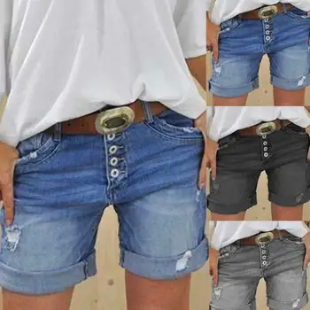 2023 האופנה לנשים ג 'ינס מכנסיים קצרים בקיץ בנות סקסיות נקרע חור כפתור מכנסי ג' ינס קצרים נשי רגיל. מכנסיים קצרים