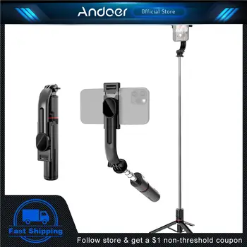 Andoer 45.6 אינץ Selfie מקל שולחן העבודה חצובה עם הטלפון קליפ כפול היופי למלא את האורות עבור טלפונים חכמים אנדרואיד 4.4/ iOS 5.0 מערכת