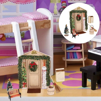 מיני בית אביזרים חג המולד קישוט דלת עץ בעיצוב זירת פריסת פרופ חג המולד זעיר ערכת אביזרים לילדים צעצועים