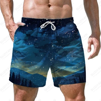 קיץ גברים חדשים של מכנסיים קצרים עמק ההר לילה זירת 3D מודפס של גברים מכנסיים קצרים מזדמנים גברים של מכנסיים מגמת אופנה גברים תחתונים