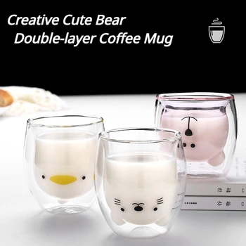 יצירתי דוב חמוד שכבה כפולה ספל קפה קריקטורה תינוק הברווזון חיה כוס חלב ליידי חמוד מתנה גביע
