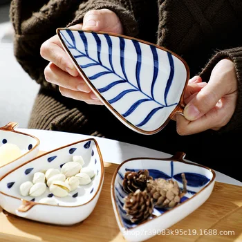 מצוירים ביד Underglaze בצבע מאכל שילוב יצירתי בסגנון יפני עלה צלחת רוטב קר המנה המסעדה הביתה צלחת קרמיקה