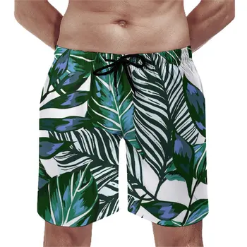 קיץ מכנסי גלישה דקל עלים ירוקים ספורט יער טרופי הדפסה חוף מכנסיים קצרים מזדמנים החוף נוחים בגד ים בתוספת גודל