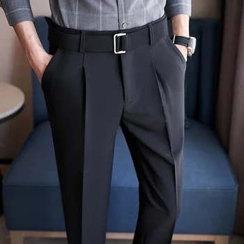 חדש הגירסה הקוריאנית של הגברים האביב והסתיו חגורת קישוט מקרית פשוטה מכנסיים רחוב אופנה חברתית עסקית סלים מכנסיים