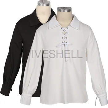 ימי הביניים ויקינג פיראט חולצות גברים הרנסנס בציר תחרה מקסימום המסכות לובשים תלבושות שרוול ארוך מזדמן חולצה לבנה