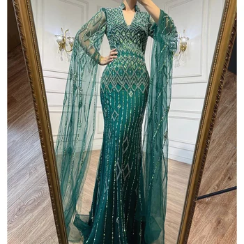  Serene Hill דובאי מעצב ירוק ערבית בת ים שמלת הערב עם הגלימה יוקרה רשמי שמלות לנשים מסיבת חתונה LA72094