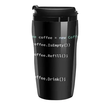 אם קפה הוא ריק למלא, אחר לשתות ב-C# שפת תכנות, מתכנת, קוד מקור, מהנדס תוכנה, נסיעות ספל קפה.