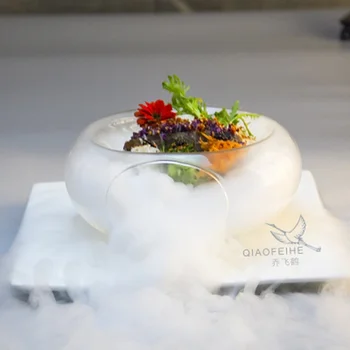 גבוהה זכוכית בורוסיליקט קערות סלט יצירתי מלון שולחן קרח יבש אמנותי תפיסה צלחת מולקולרית מעדנים מהמטבח מנה