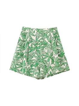 TRAF אופנה הדפסה קצרים לנשים 2023 הקיץ החדש, הנשי, פנאי נופש בסגנון קפלים קישוט גבוהה המותניים מיני מכנסיים קצרים