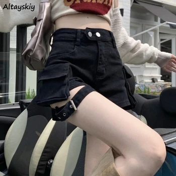 מטען מכנסי ג 'ינס קצרים נשים וינטאג' Y2k כיסים בחורות סקסיות בסגנון אמריקאי מכרז גבוהה המותניים אופנה מזדמן אופנת רחוב חדשה-התאמה