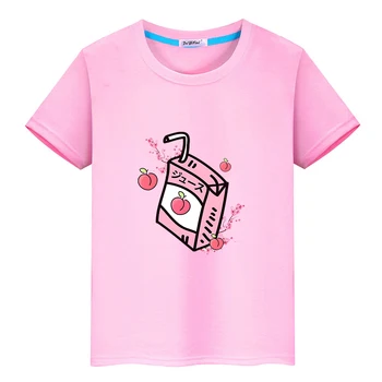 יפנית מיץ אפרסק קריקטורה. חולצה 100% כותנה קליל ילדים חולצת טריקו שרוול קצר בקיץ ילדים חולצת טי בנים ובנות Tees