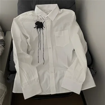 רחוב Mm6 Margiela חולצות גברים, נשים, בגדים קלאסי לבן שרוול ארוך חולצות פשוטות הזרקת דיו הדפסת חולצות