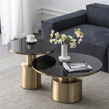 נורדי יוקרה מתכת זהב קפה שולחן צד מודרני פשוט שולחנות קפה עגולים זכוכית בסלון Stolik Kawowy ריהוט הבית