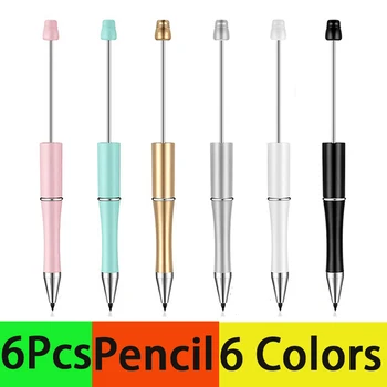 6Pcs DIY Beadable עיפרון Inkless עיפרון פלסטיק חרוז נצח עיפרון אינסוף לשימוש חוזר עיפרון לכתיבה ציור DIY מתנה