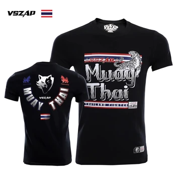 VSZAP גברים חולצה שרוול קצרה איגרוף תאילנדי לחימה אימון ספורט מזדמנים לחימה אגרוף תאילנדי בגדים MMA כותנה כושר