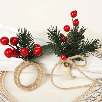 חג המולד מפית Ringschristmas אורן טבעות מפיות יוטה תחרה מפית בעל אבזם חתונת מסיבת חג המולד קישוטי שולחן