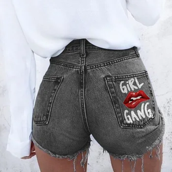 נשים מכנסי ג ' ינס קצרים 2023 קיץ חדש Slim-Fit מודפס קצה גלם יצירתיים אופנה בתוספת גודל מכנסיים קצרים
