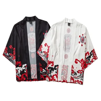 2023 חדש Harajuku אופנה יפנית בקימונו אפודות הקיץ לבן, שחור גברים ונשים סוודר החולצה אנימה דק החלוק בגדים