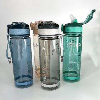800ml ספורט, בקבוק מים עם קש מחנאות וטיולים חיצוני פלסטיק שקוף כוס BPA חינם שותה בקבוק למבוגרים Drinkware