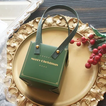 12pcs זהב חג שמח ירוק אדום קופסא עם ידית ממתקים סבון נר עוגיות שוקולד אריזות מתנה לאורחים עיצוב