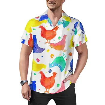 צבעוני עוף מזדמן חולצות בצבעי מים להדפיס בעלי החיים בחוף חולצת הוואי מצחיק חולצות זכר גרפי גדול מידה 3XL 4XL