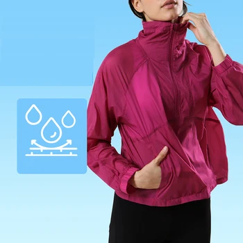 שון צ 'ינג® נשים עמיד למים הגנה מפני השמש מעילים דקים לנשימה יוגה ספורט לעבוד מעילי מהיר יבש ג' קט חולצה