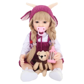 חמוד מחדש בחורה בובה עם בגדים,נעליים,בקבוקים Nnipples, חיתולים&צעצוע דוב 55cm 22 אינץ ' ילדה בובה עבור בנות מתנות חג המולד עבור