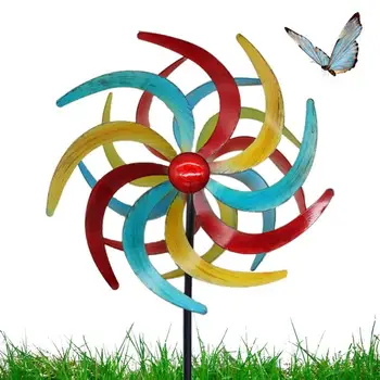 צבעוני גן טחנת הרוח מתכת גן הרוח טווה גן הרוח תופס 39.3 X 11.8 אינץ ' אמנות פיסול חוצות מרפסת פטיו
