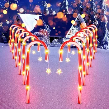 חיצונית אנרגיה סולארית אור חג המולד סוכריות על מקל אורות LED גן הקב Snowfake המנורה חגיגי בחצר המפלגה קישוט