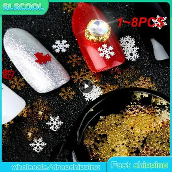 1~8PCS צנצנות מתכת פתית שלג אמנות ציפורן קסמי מתנת חג המולד סגסוגת פתיתי שלג מסמר תכשיטים 3 סגנונות זהב& מסמר