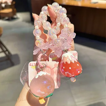 קיץ תות אננס אפרסק ארטיק מחזיקי מפתחות DIY פרפר צבעונית חרוז מים Keyring תליון מתנות לנשים ילדה