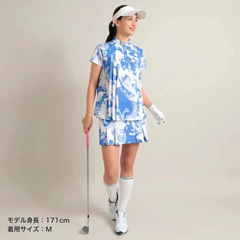 גולף נשים קיץ קצר עם שרוולים פולו חולצה פרחונית הדפסה ספיגה וייבוש מהיר העליון