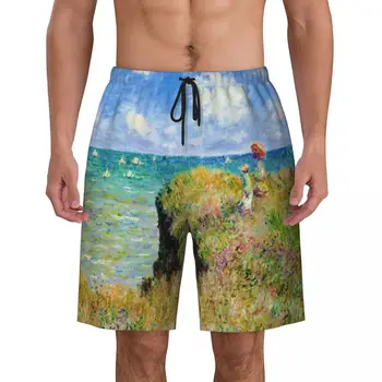 קלוד מונה ציור הדפס Mens בגד ים יבש מהירה Beachwear החוף לוח מכנסיים קצרים הצוק ללכת Pourville Boardshorts