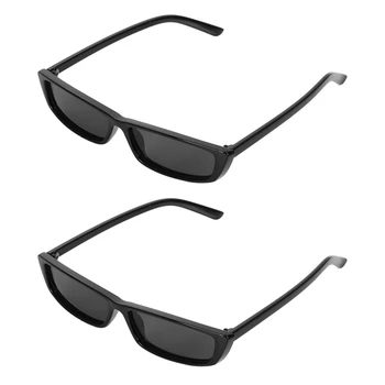 2X בציר מלבן משקפי שמש נשים קטנות מסגרת משקפי שמש רטרו, משקפי S17072 שחורה מסגרת שחורה
