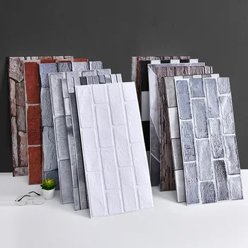 רטרו לבנים 3d סטריאו חיקוי קיר מדבקות עצמית דבק טפטים עמיד סגנון תעשייתי רקע טפט