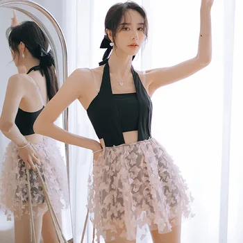 2023 חדש Wisuwore Off-הכתף בגדי ים לנשים חצאית בסגנון one-piece Beachwear קטן השד אופנה קוריאנית המעיין בגדי ים