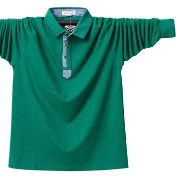 איכות גבוהה כותנה גברים חולצת פולו מוצק צבע כותנה הסורר גדול גודל מזדמן ארוך שרוול חולצה גברית.