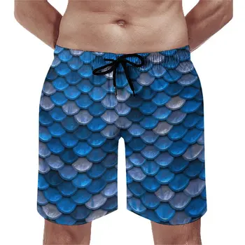 קיץ מכנסי גלישה כחולים סילבר ים פועל קסום קשקשי דגים עיצוב חוף מכנסיים קצרים מזדמנים מהר יבש החוף גזעי